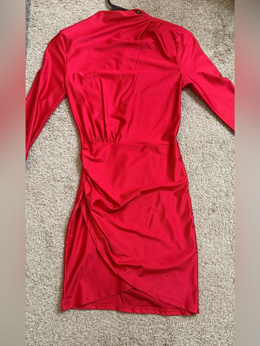 Red Long-Sleeve Ruched Wrap Dress - Women